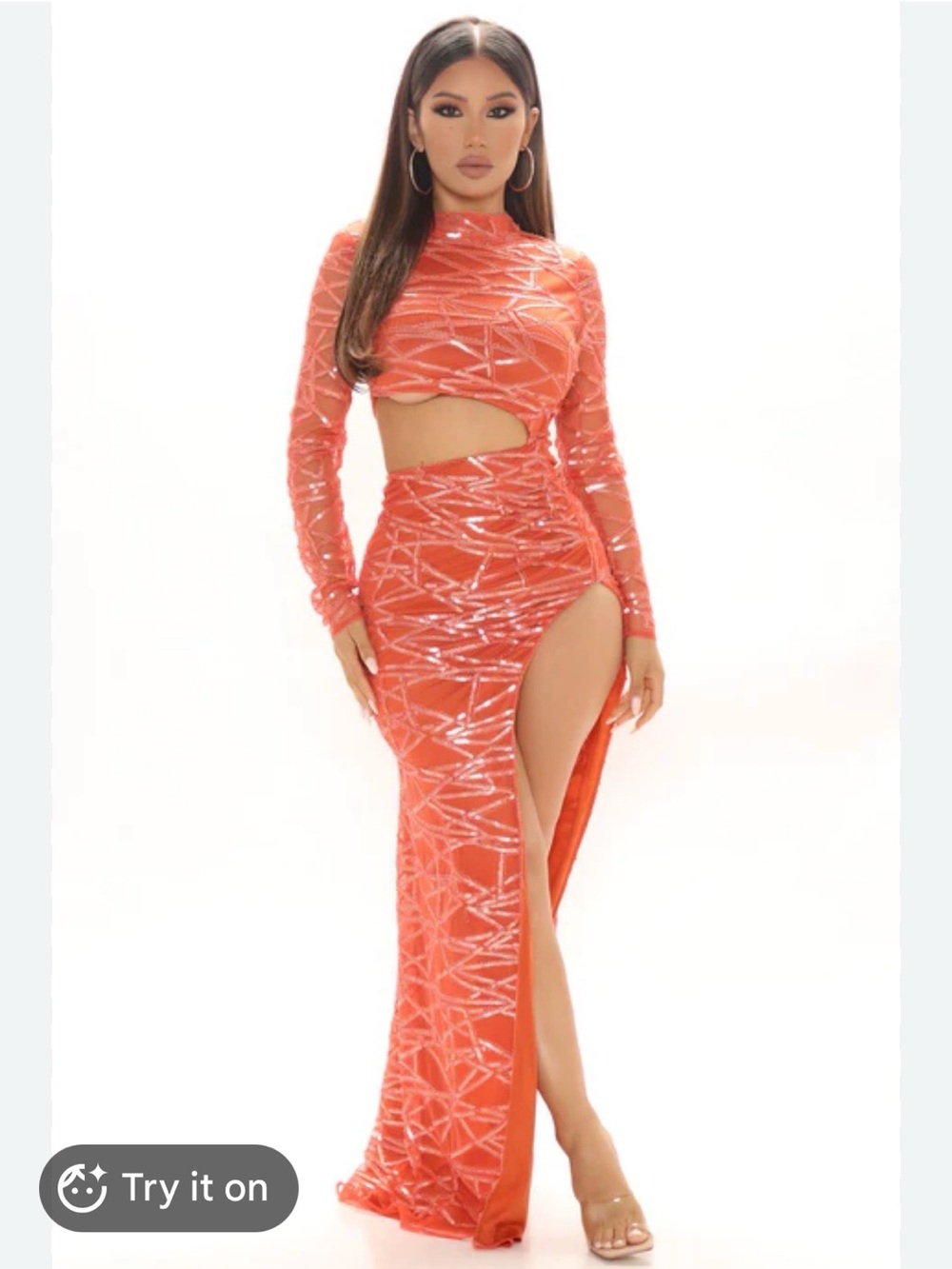 NWT! Fashion Nova Orange Sequin Cutout Maxi Dress